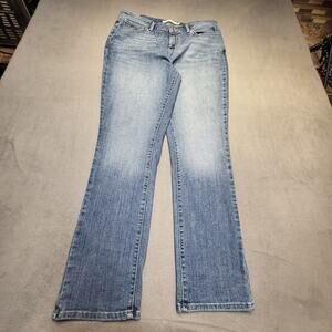 Levis Signature Jeans Womens 14 Blue Mid Rise Straight Distressed Stretch Denim